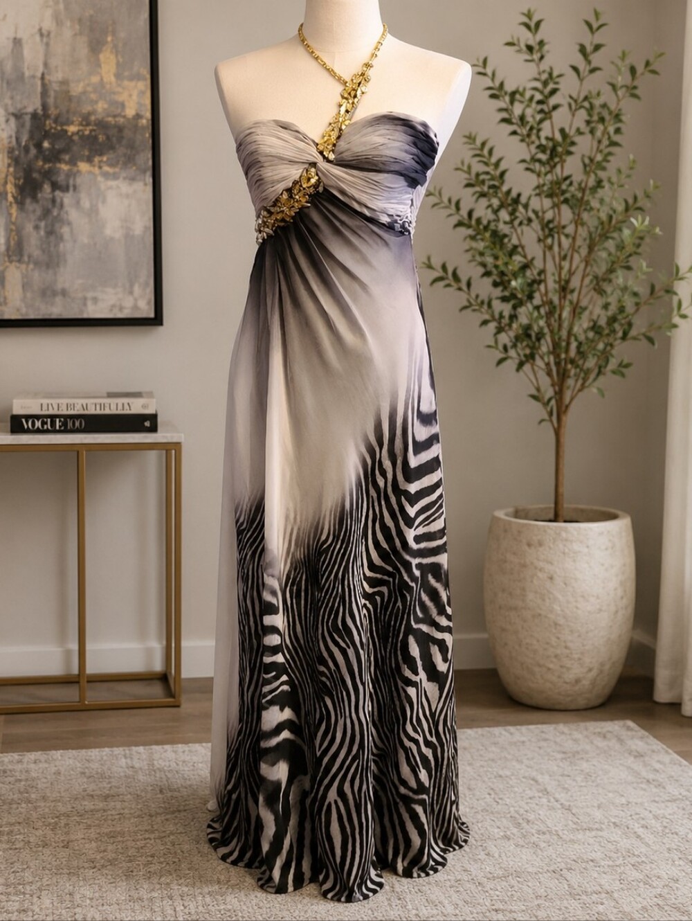 La Femme Zebra Print Prom Evening Long Gown Dress